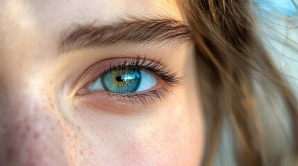 A close-up of an eye with freckles, showcasing natural beauty and detail.