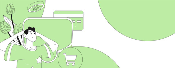 Holiday shopping people doing e-commerce online shopping flat vector concept operation hand drawn illustration
