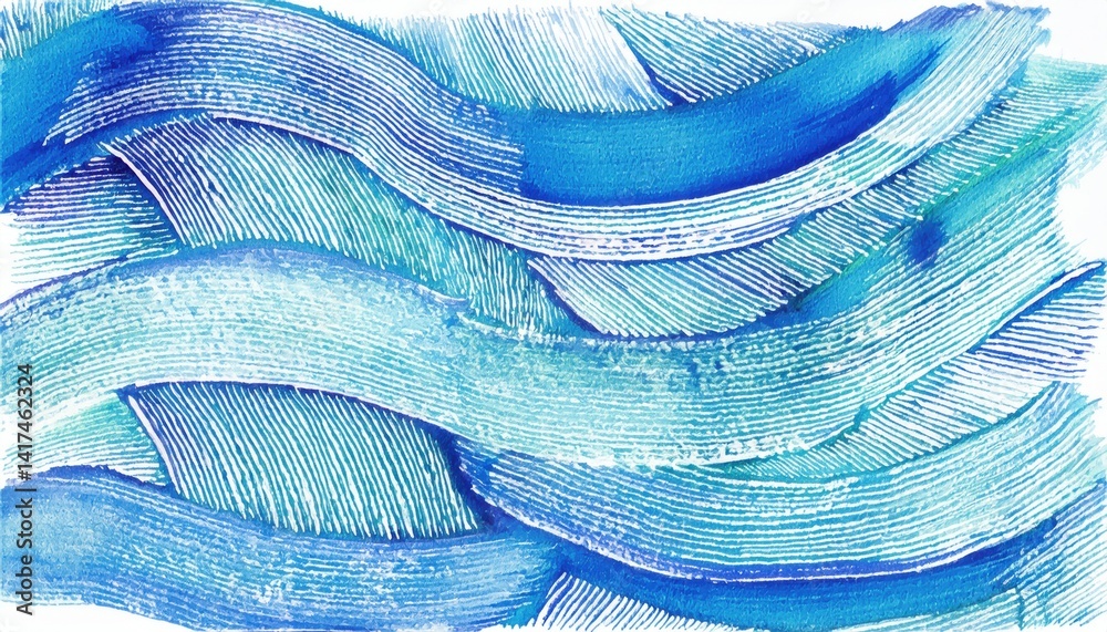 Poster  abstract blue wave texture for wellness ads and calming editorial, featuring dynamic brush lines and vibrant color in minimalist form