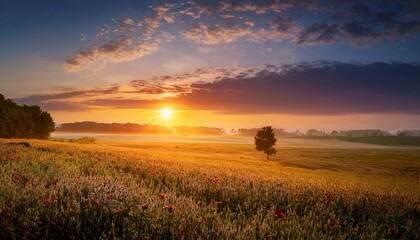 Obraz premium Sunrise over fields