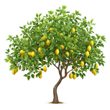 Illustration of a lemon tree with ripe lemons and green leaves. Concept of citrus fruit, agriculture, and healthy eating.