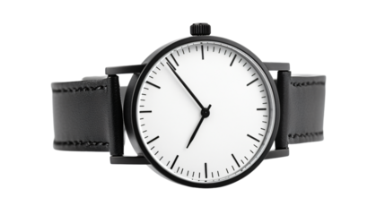 Elegant Black and White Watch on White Background for Editorial and Commercial Use