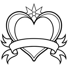 Floral Heart Line Art with Banner