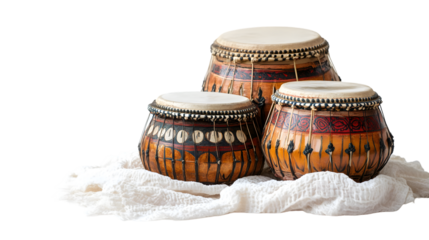 Traditional Tabla Drums on White Cloth Isolated on Background for Music Concept