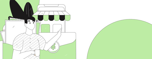 Holiday shopping people doing e-commerce online shopping flat vector concept operation hand drawn illustration
