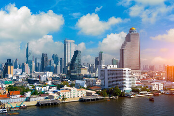 Fototapeta premium Bangkok cityscape skyline Thailand at the mouth of the Chao Phraya River