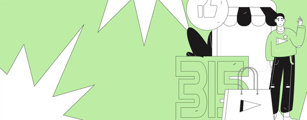 Holiday shopping people doing e-commerce online shopping flat vector concept operation hand drawn illustration
