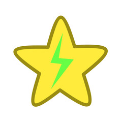 A bright yellow star symbol with a vibrant green lightning bolt at its center, representing power and brilliance.