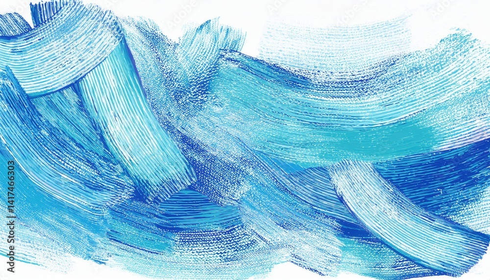Aufkleber  abstract blue wave texture for wellness ads and calming editorial, featuring dynamic brush lines and vibrant color in minimalist form