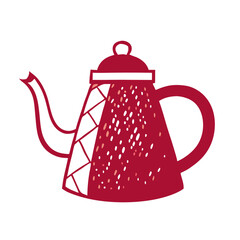 red teapot on white background. Classic red Coffee Kettle Icon for Retro Design