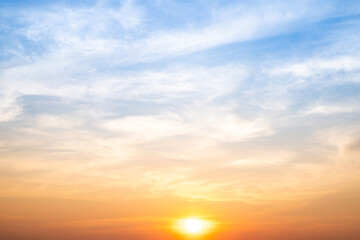 Beautiful , luxury soft gradient orange gold clouds and sunlight on the blue sky perfect for the background, take in evening,Twilight, Large size, high definition landscape photo