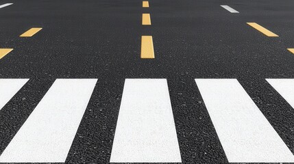 Urban Crosswalk on Asphalt Roadway with Marked Lane Dividers