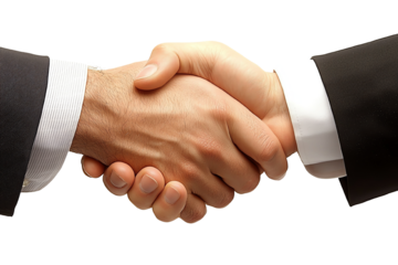 Handshake Agreement: A close-up shot of two hands clasped in a firm handshake, symbolizing partnership, trust, and the successful conclusion of a business deal.