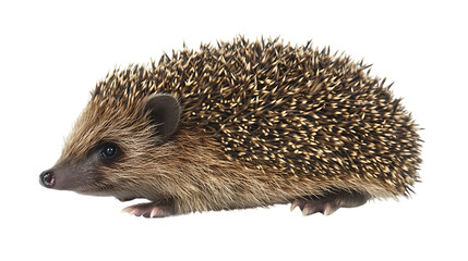 Adorable Hedgehog Viewed from the Side on White Background