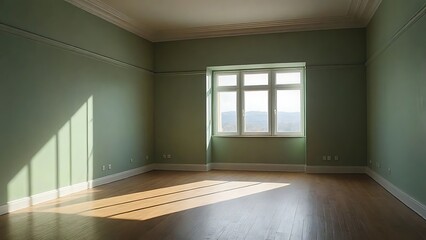 Fototapeta premium Sunlit Empty Room with Hardwood Floor and Large Window
