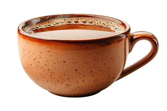 A Warm Embrace: A ceramic cup cradles a comforting warm drink, with a gentle steam rising, suggesting relaxation and serenity, as the beverage sits with a gentle texture.