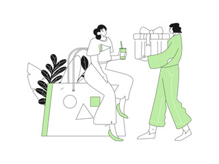 Holiday shopping people doing e-commerce online shopping flat vector concept operation hand drawn illustration
