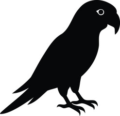 Vector silhouette of a perched parrot bird in black, symbolizing wildlife, tropical species, exotic animals, freedom, avian design, jungle bird themes, and nature-inspired vector art