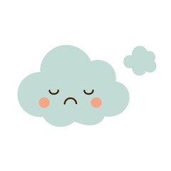 Cute pastel cloud with sad expression, perfect for children’s weather themes, nursery graphics, calm atmosphere designs, and soft background illustrations.