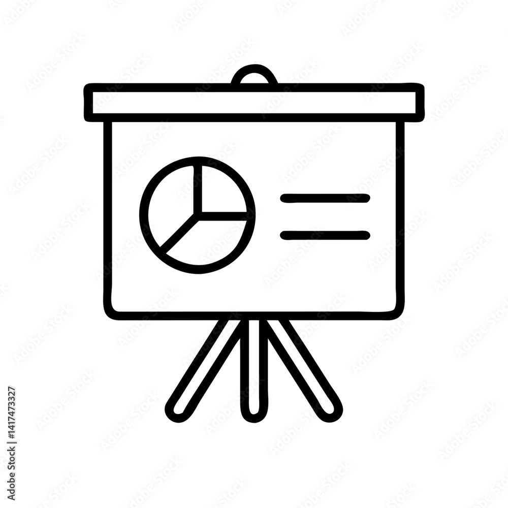 Poster presentation board with pie chart icon for business meeting data analysis and report display
