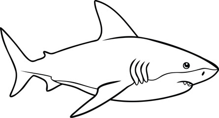 Cartoon shark line drawing with open mouth and big eyes, perfect for kids’ books or ocean-themed designs