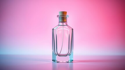Minimalist Glass Bottle with Cork on Soft Pink Background