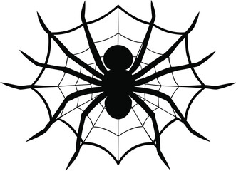 Fototapeta premium Black and White Vector of a Spider on Web in Minimalist Style