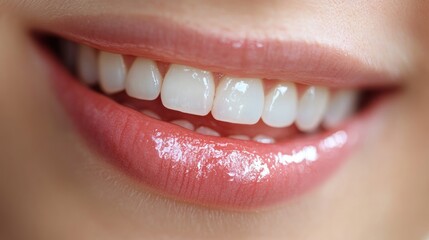Close-up of a Smile with White Teeth and Glossy Lips