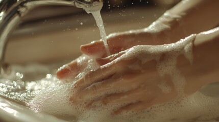 Fototapeta premium Hands being washed under running water with soap suds