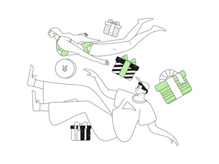 Holiday shopping people doing e-commerce online shopping flat vector concept operation hand drawn illustration
