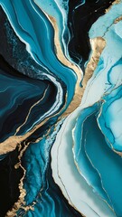 Teal gold abstract art fluid acrylic pour painting mesmerizing ocean depths luxury texture elegant