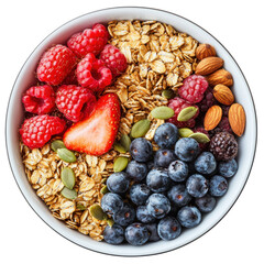 Bowl of healthy mix isolated on PNG transparent background, cut out