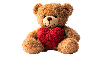 Obraz premium Adorable Teddy Bear with Heart on White Background - Cute and Sweet Image for Valentine's Day Design