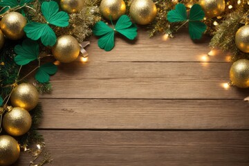 St Patrick day rustic background with brown wooden planks ornament