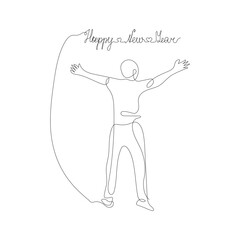 happy new year single line art.Typography for Happy New Year greeting cards, banner, poster. Decorative one line drawing new year 2026.a man celebrate happy new year
