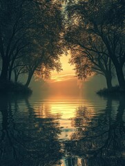 Serene Sunset River Reflection.