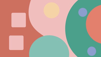 Abstract geometric design with overlapping circles and squares in muted pastel colors, creating a modern, balanced, and harmonious composition