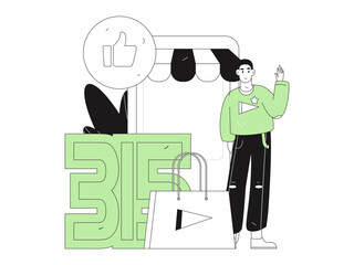 Holiday shopping people doing e-commerce online shopping flat vector concept operation hand drawn illustration
