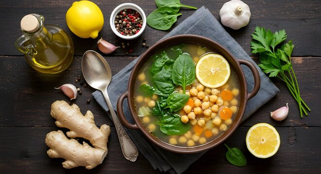 Sopa marroqu&iacute; de garbanzos y habas verdes