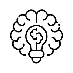 Brainstorming idea generation concept with lightbulb and brain for innovation and creativity