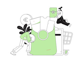 Holiday shopping people doing e-commerce online shopping flat vector concept operation hand drawn illustration
