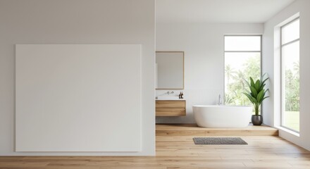Fototapeta premium Minimalist Bathroom with Blank Wall Mockup