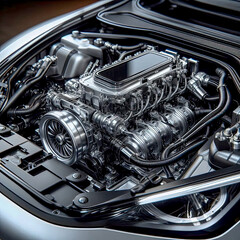 Fototapeta premium High-performance automobile engine showcasing intricate mechanical components and design elements