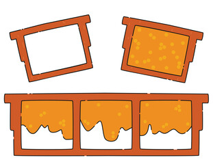 Frames for honeycombs in a beehive of different shapes. Vector cartoon illustration beekeeping