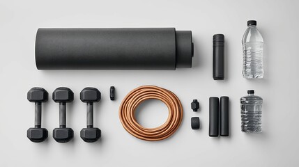 Fitness essentials laid out for a workout session.