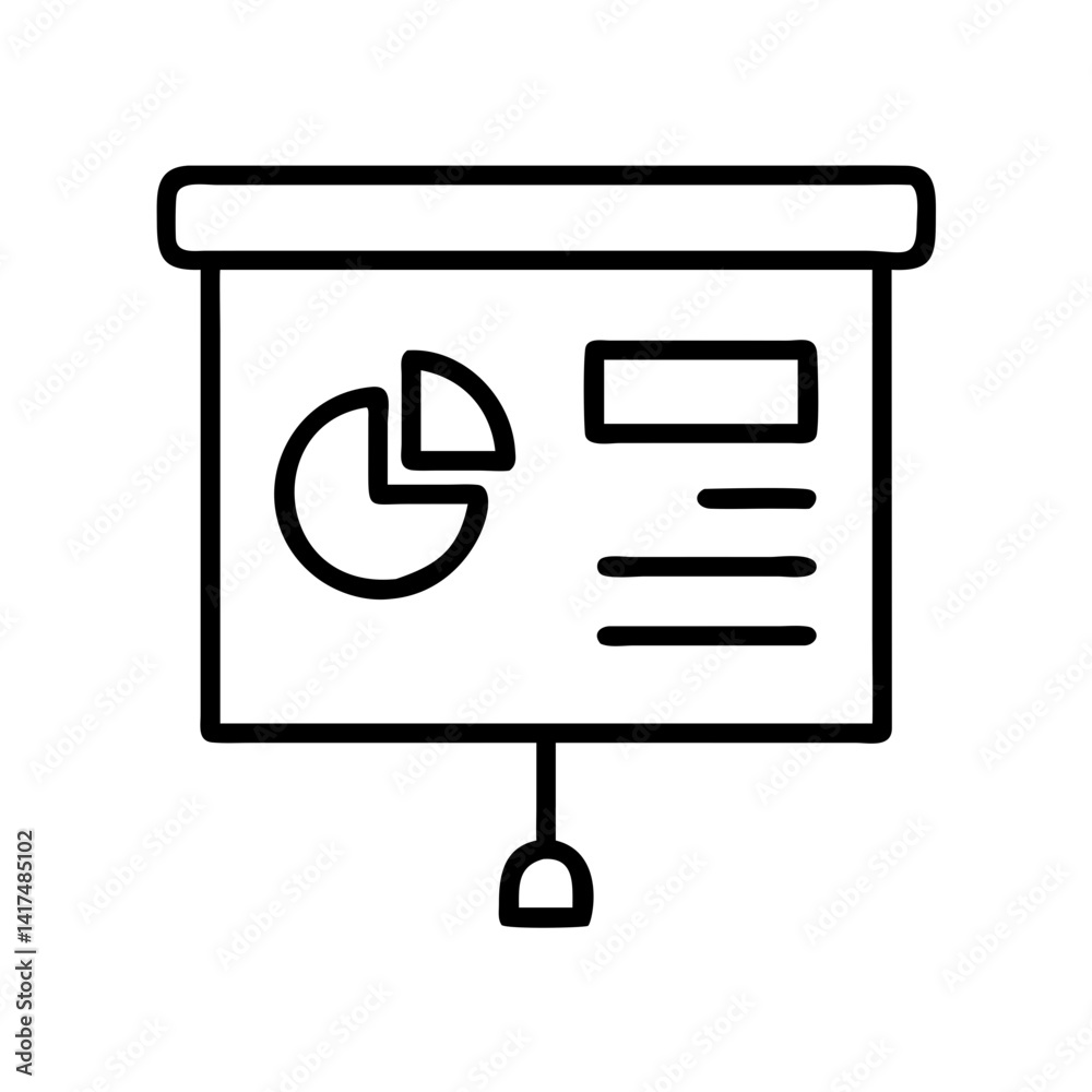 Poster presentation whiteboard with pie chart data analysis and text outline vector graphic design