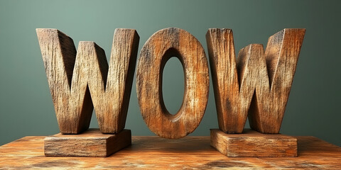 Wooden WOW Letters 3D Render