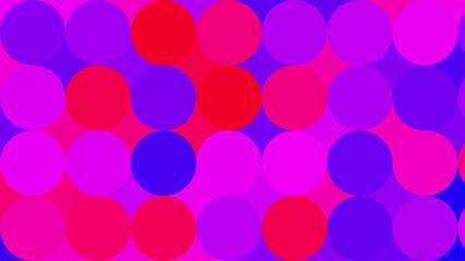 A vibrant pattern of overlapping circles in various shades of pink, purple, and a single red circle, creating a festive and colorful design.