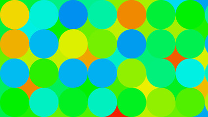 Colorful abstract pattern featuring overlapping circles in vibrant shades of green, blue, orange, and yellow.
