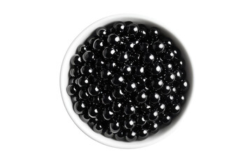 Bowl of Black Spheres isolated on PNG transparent background, cut out